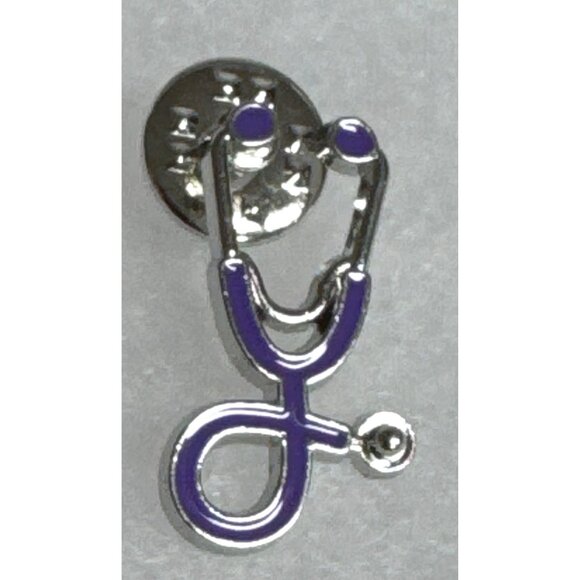 Unique Metal Doctors Nurses Mini Stethoscope Shaped Brooches Purple NEW - Picture 1 of 4